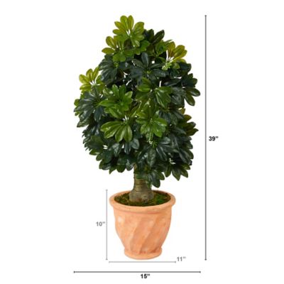 Image showing  39 in. Artificial Schefflera Tree in Terra-Cotta Planter, Real Touch