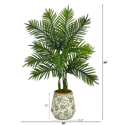 Image showing  46 in. Artificial Areca Palm Tree in Floral Print Planter, Real Touch