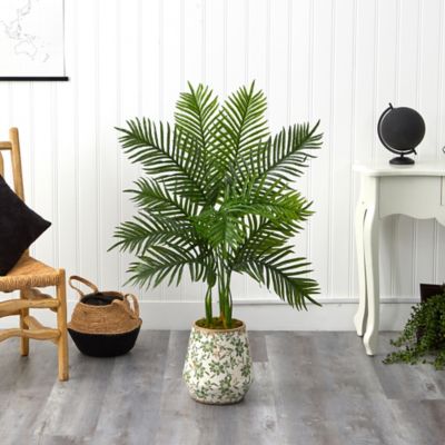 Image showing  46 in. Artificial Areca Palm Tree in Floral Print Planter, Real Touch