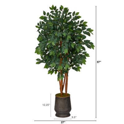 Image showing  57 in. Artificial Sakaki Tree in Ribbed Metal Planter