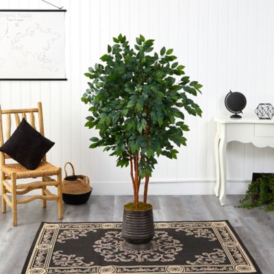 Image showing  57 in. Artificial Sakaki Tree in Ribbed Metal Planter