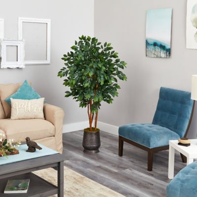 Image showing  57 in. Artificial Sakaki Tree in Ribbed Metal Planter