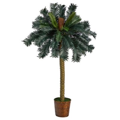 Nearly Natural 5 ft. Artificial Sago Palm Tree in Basket
