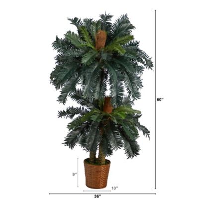 Image showing  5 ft. Artificial and 3 ft. Artificial Double Sago Palm Tree with Basket