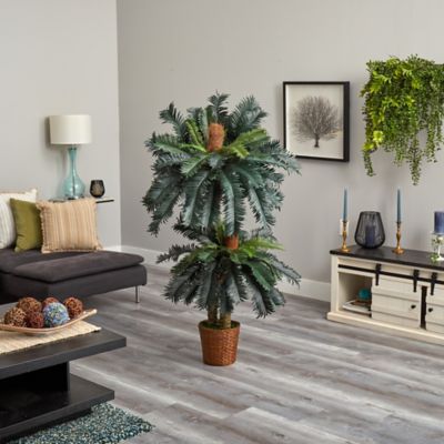 Image showing  5 ft. Artificial and 3 ft. Artificial Double Sago Palm Tree with Basket