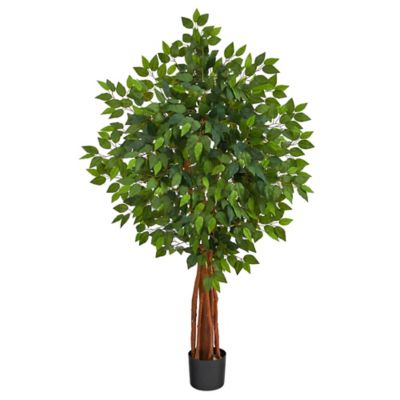 Nearly Natural 4.5 ft. Artificial Super Deluxe Ficus Tree with Natural Trunk