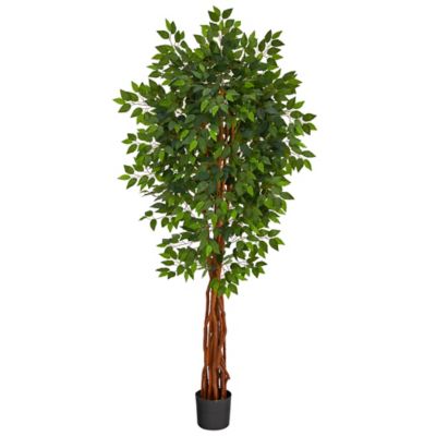 Nearly Natural 6.5 ft. Artificial Super Deluxe Ficus Tree with Natural Trunk