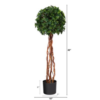 Image showing  3.5 ft. Artificial English Ivy Single Ball Topiary Tree with Natural Trunk, UV Resistant, Indoor/Outdoor