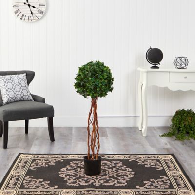 Image showing  3.5 ft. Artificial English Ivy Single Ball Topiary Tree with Natural Trunk, UV Resistant, Indoor/Outdoor