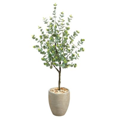 Nearly Natural 4.5 ft. Artificial Eucalyptus Tree in Sand Colored Planter