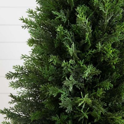 Image showing  3 ft. Artificial Cedar Tree in Decorative White Planter UV Resistant, Indoor/Outdoor