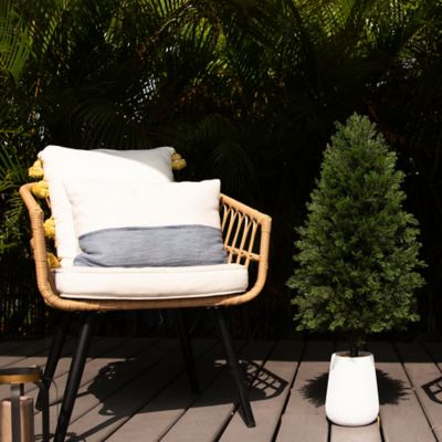 Image showing  3 ft. Artificial Cedar Tree in Decorative White Planter UV Resistant, Indoor/Outdoor