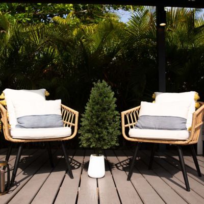 Image showing 5 th Nearly Natural 3 ft. Artificial Cedar Tree in Decorative White Planter UV Resistant, Indoor/Outdoor
