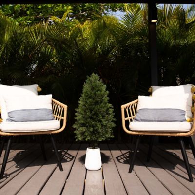 Image showing 6 th Nearly Natural 3 ft. Artificial Cedar Tree in Decorative White Planter UV Resistant, Indoor/Outdoor