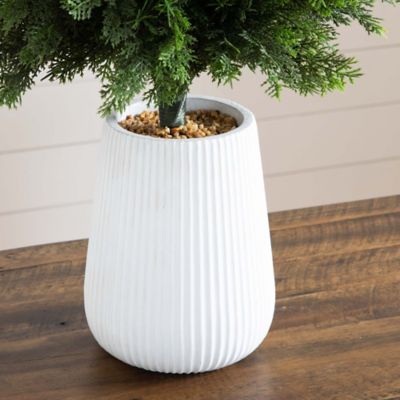 Image showing 8 th Nearly Natural 3 ft. Artificial Cedar Tree in Decorative White Planter UV Resistant, Indoor/Outdoor