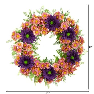 Image showing  21 in. Artificial Mixed Daisy Wreath, Purple