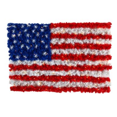 Nearly Natural 3 ft. x 2 ft. Red, White, and Blue American Flag Wall Panel with 100 Warm LED Lights, Indoor/Outdoor