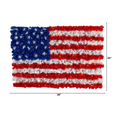 Image showing  3 ft. x 2 ft. Red, White, and Blue American Flag Wall Panel with 100 Warm LED Lights, Indoor/Outdoor