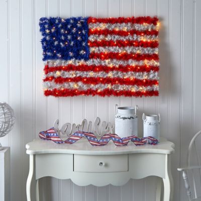 Image showing  3 ft. x 2 ft. Red, White, and Blue American Flag Wall Panel with 100 Warm LED Lights, Indoor/Outdoor