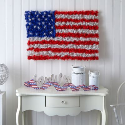Image showing  3 ft. x 2 ft. Red, White, and Blue American Flag Wall Panel with 100 Warm LED Lights, Indoor/Outdoor