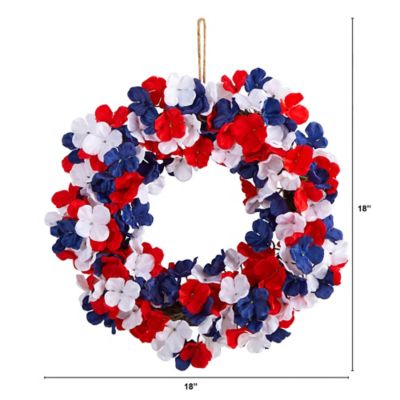 Image showing  18 in. Artificial Americana Patriotic Hydrangea Wreath, Red White and Blue
