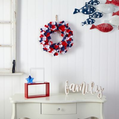 Image showing  18 in. Artificial Americana Patriotic Hydrangea Wreath, Red White and Blue