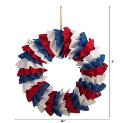 Image showing  18 in. Artificial Red White and Blue Americana Burlap Wreath