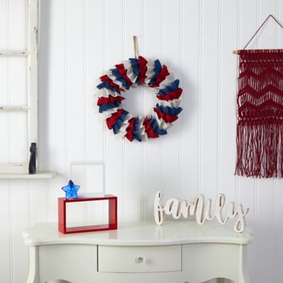 Image showing  18 in. Artificial Red White and Blue Americana Burlap Wreath