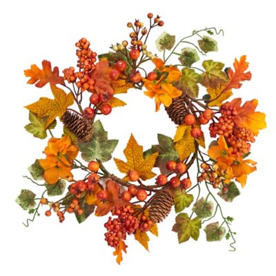 Nearly Natural 6.5 in. Artificial Autumn Hydrangea and Pinecones Wreath, 2 pc.