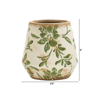 Image showing  5.5 in. Tuscan Ceramic Green Scroll Planter