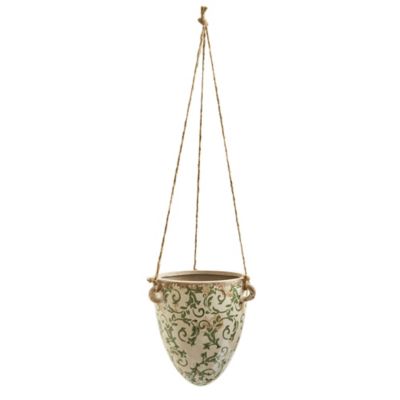 Nearly Natural 2 ft. Tuscan Hanging Ceramic Scroll Planter