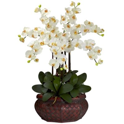 Nearly Natural Artificial 32 in. Large Phalaenopsis Silk Flower Arrangement, White