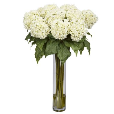 Nearly Natural 18 in. Artificial Hydrangea Silk Flower Arrangement, White