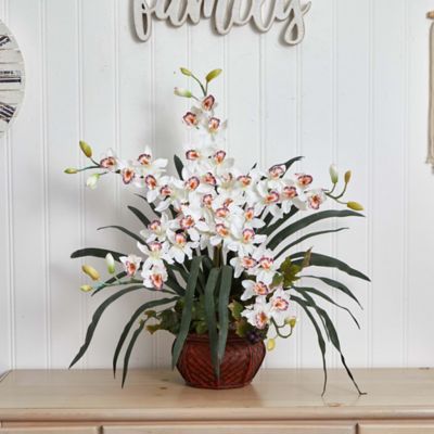 Image showing  Cymbidium with Decorative Vase Silk Arrangement, 1245-WH