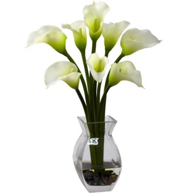 Nearly Natural 16 in. Artificial Classic Calla Lily Arrangement, White