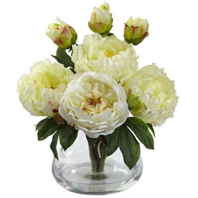 Nearly Natural 14.5 in. Artificial Peony & Rose Arrangement with Vase