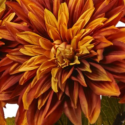 Image showing  17 in. Artificial Dahlia Silk Arrangement with Glass Vase, Orange