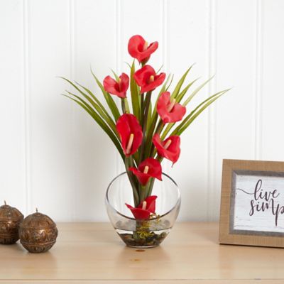 Image showing 1 th Nearly Natural 15.5 in. Artificial Calla Lily and Grass Arrangement in Vase