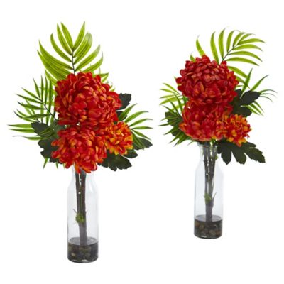 Nearly Natural 18 in. Artificial Tropical Mum Arrangement, 2 pc.
