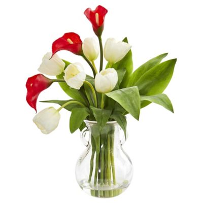 Image showing  19 in. Artificial Calla Lily & Tulips Arrangement in Decorative Vase, Multicolor