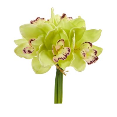 Nearly Natural 9 in. Artificial Cymbidium Orchid Flower Bundle, 6 pc., Green