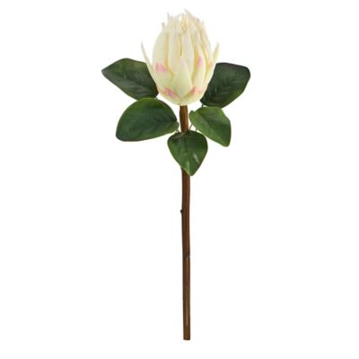 Nearly Natural Artificial 23 in. King Protea Flowers, White, 4 pc.