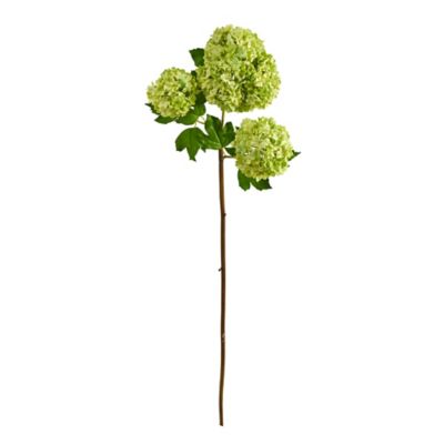 Nearly Natural 33 in. Artificial Snowball Hydrangea Flower, 2 pc., Green