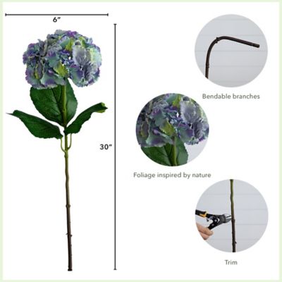 Image showing  30 in. Artificial Hydrangea Flower Stems, 3 pc., Blue