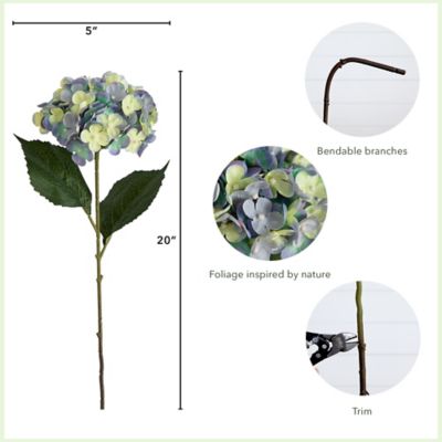 Image showing 5 th Nearly Natural 20 in. Artificial Hydrangea Flower Stems, 3 pc., Blue