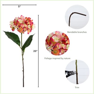 Image showing 5 th Nearly Natural 20 in. Artificial Hydrangea Flower Stems, 3 pc., Pink