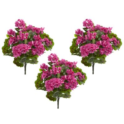 Image showing  19 in. Artificial Geranium Bush, UV Resistant, 3 pc., Indoor/Outdoor, Pink