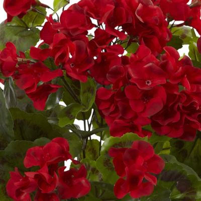 Image showing  19 in. Artificial Geranium Bush, UV Resistant, 3 pc., Indoor/Outdoor, Red
