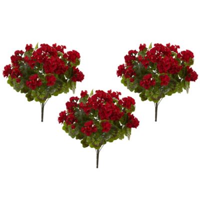 Image showing  19 in. Artificial Geranium Bush, UV Resistant, 3 pc., Indoor/Outdoor, Red