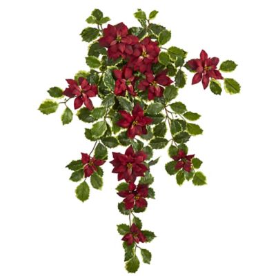 Nearly Natural 30 in. Artificial Poinsettia and Variegated Holly Plant, 2 pc., Real Touch